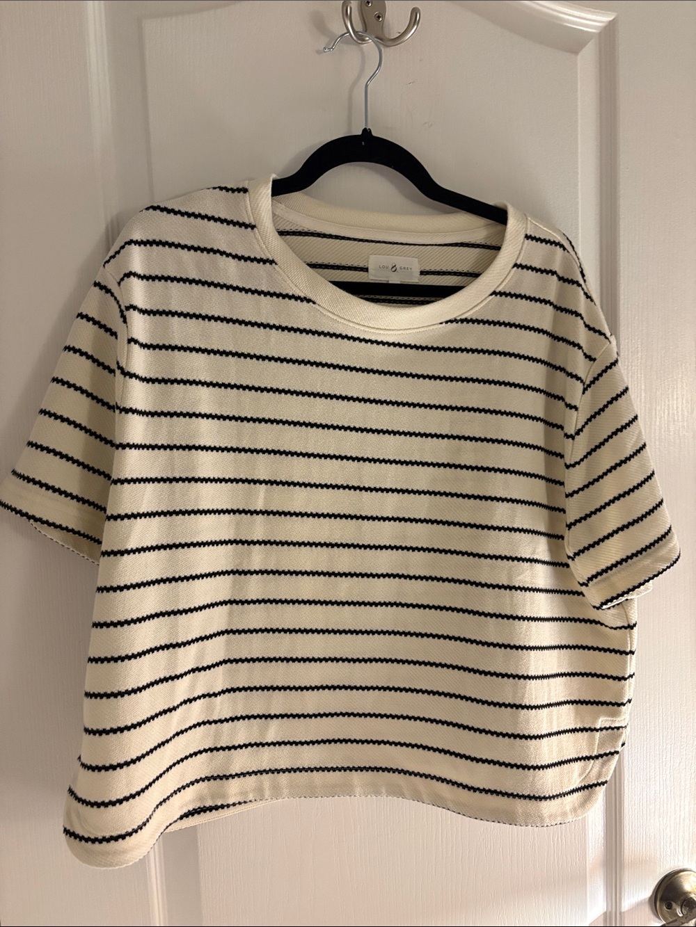 Lou & Grey Ivory Short-Sleeve Striped Knit Tee
